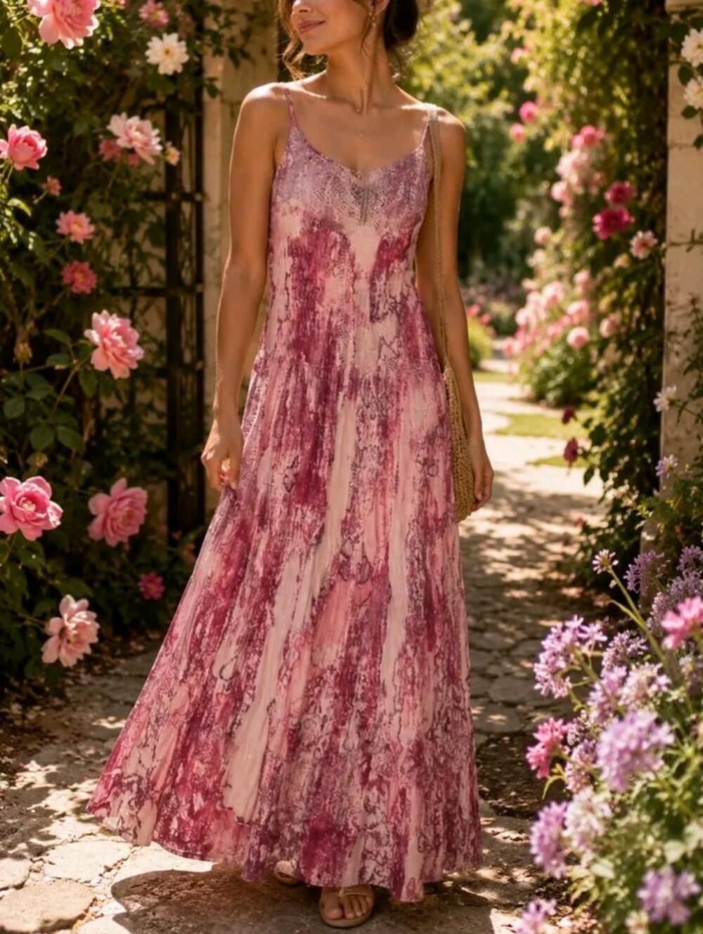 Charlie Paige Marbled Print Maxi Dress